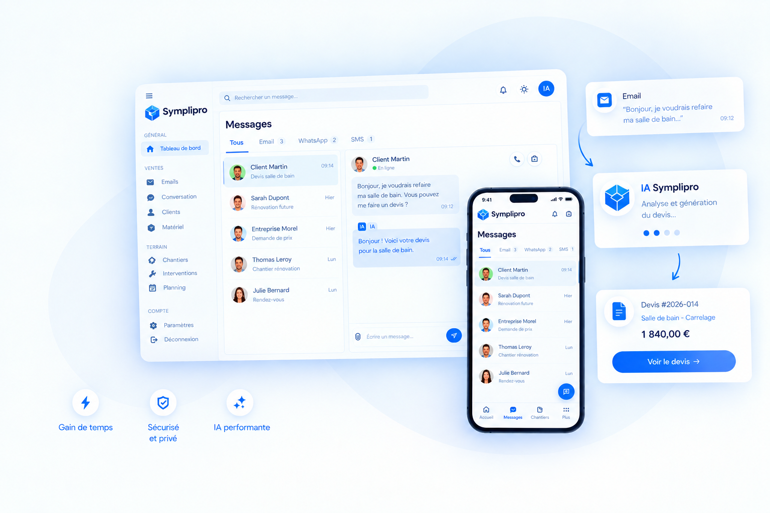 Messagerie SimplyPro : l'IA analyse les messages et génère un devis